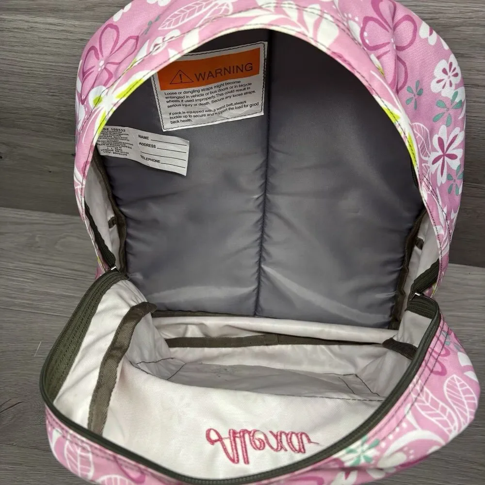 LL Bean Backpack Pink Floral Print School Travel Bag Reflective “Alexa”